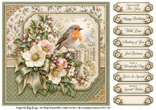 Vintage Botanical Birds 1 - Quick Card 