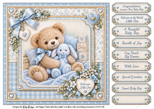 Elegant Teddy Bear Baby Boy - Quick Card 