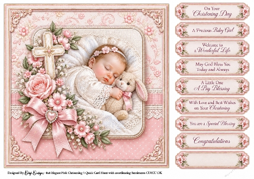 Elegant Pink Christening - Quick Card
