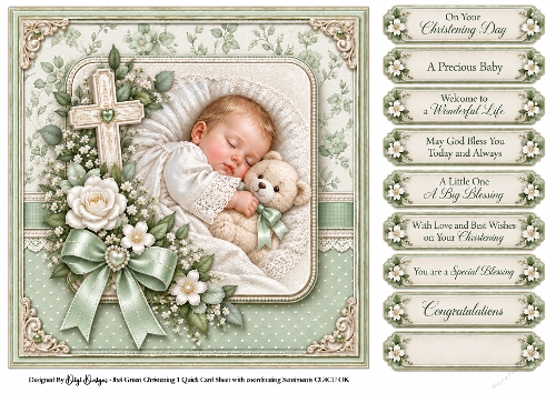 Elegant Green Christening - Quick Card