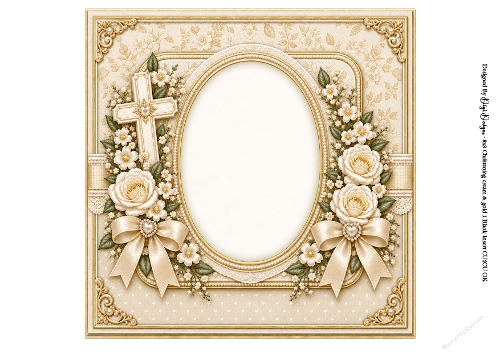 8x8 Cream & Gold Christening Blank Insert 