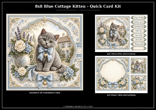 Blue Cottage Kitten  - Quick Card Kit 
