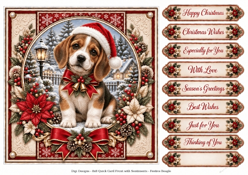 Festive Beagle Christmas -Quick Card Front with Sentiments 