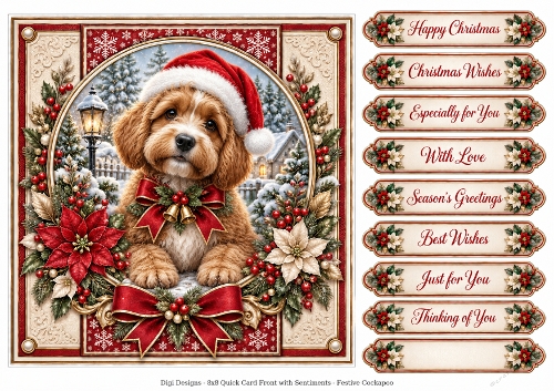 Festive Cockapoo 1 Christmas -Quick Card Front with Sentiments 
