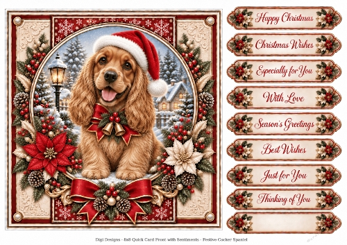Festive Cocker Spaniel 1 Christmas -Quick Card Front with Sentiments 