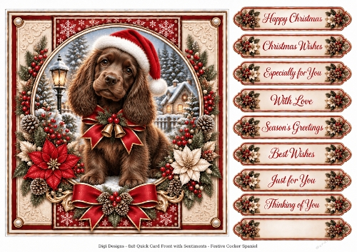 Festive Cocker Spaniel 2 Christmas -Quick Card Front with Sentiments 