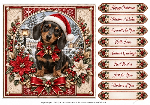 Festive Daschund 1 Christmas -Quick Card Front with Sentiments 