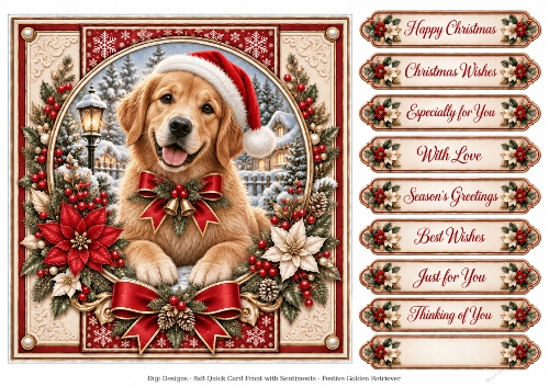 Festive Golden Retriever 1 Christmas -Quick Card Front with Sentiments 