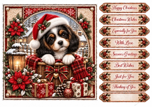 Festive Puppy 1 Christmas -Quick Card Front with Sentiments 