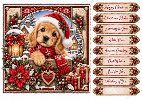 Festive Puppy 3 Christmas -Quick Card Front with Sentiments 