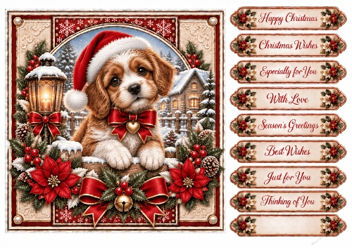 Festive Puppy 4 Christmas -Quick Card Front with Sentiments 