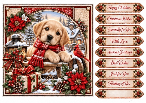 Festive Puppy 6 Christmas -Quick Card Front with Sentiments 