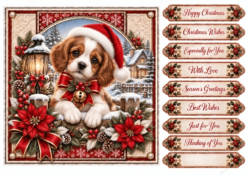 Festive Puppy 7 Christmas -Quick Card Front with Sentiments 