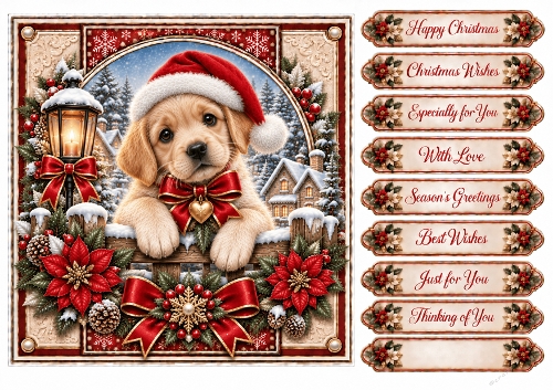 Festive Puppy 8 Christmas -Quick Card Front with Sentiments 
