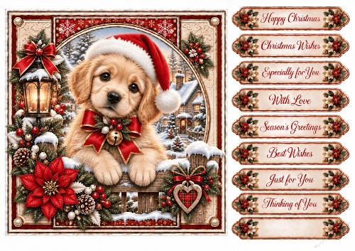 Festive Puppy 9 Christmas -Quick Card Front with Sentiments 