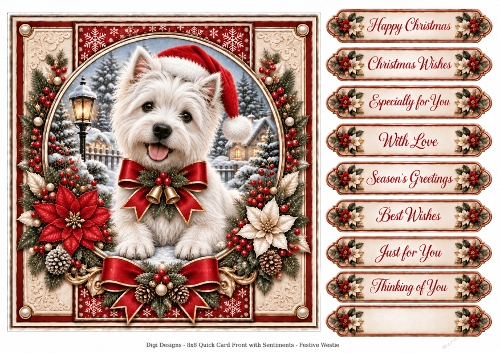 Festive Westie Christmas -Quick Card Front with Sentiments 