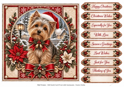 Festive Yorkie Christmas -Quick Card Front with Sentiments 