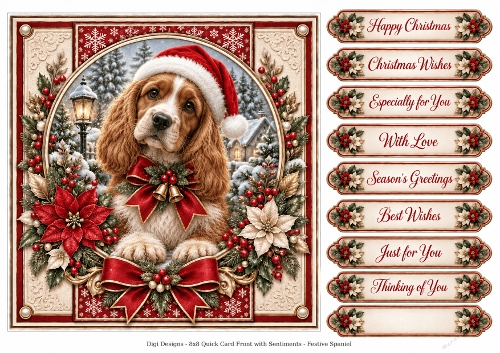 Festive Vintage Spaniel Christmas -Quick Card Front with Sentiments 