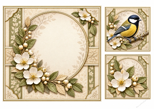 8x8 Botanical Great Tit - Blank Insert 