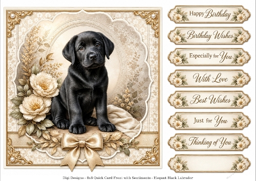 8x8 Black Labrador Quick Card Fronts with Sentiments