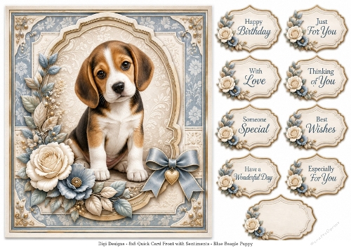8x8 Blue Beagle Quick Card Fronts with Sentiments