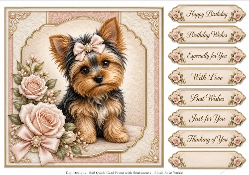 8x8 Blush Rose Yorkie Quick Card Fronts with Sentiments