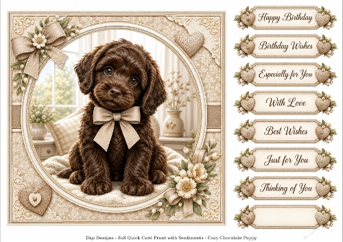 8x8 Chocolate Cockapoo Quick Card Fronts with Sentiments