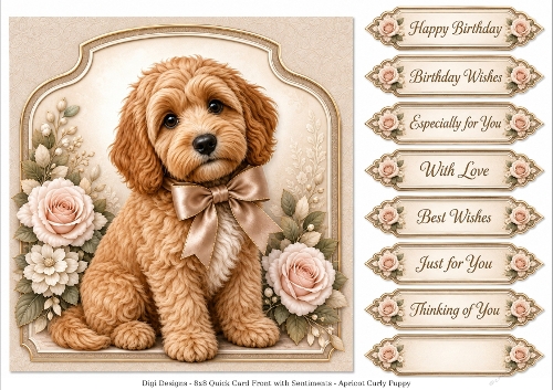 8x8 Apricot Cockapoo Quick Card Fronts with Sentiments
