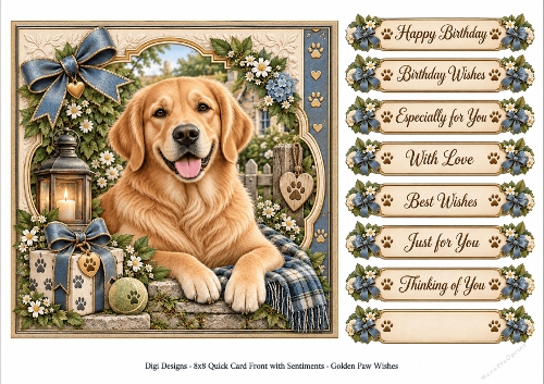 8x8 Golden Paws Quick Card Fronts with Sentiments