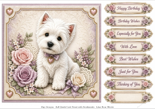 8x8 Lilac Westie Quick Card Fronts with Sentiments