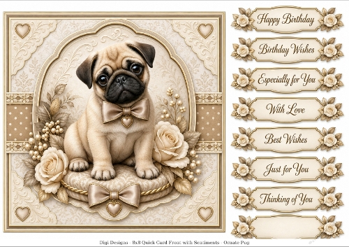 8x8 Pug Quick Card Fronts with Sentiments