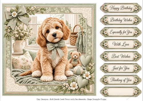 8x8 Sage Snuggle Pup Quick Card Fronts with Sentiments