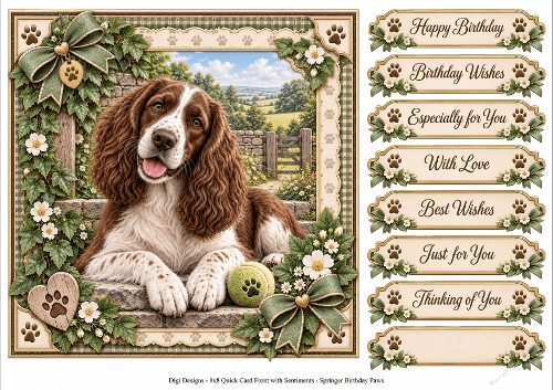 8x8 Springer Spaniel 2 Quick Card Fronts with Sentiments