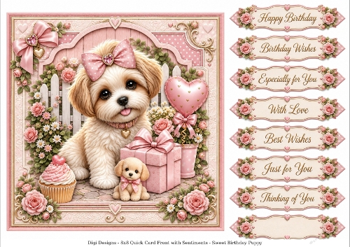 8x8 Sweet Birthday Pup Quick Card Fronts with Sentiments