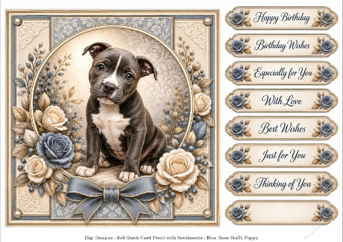 8x8 Vintage Staffy Quick Card Fronts with Sentiments