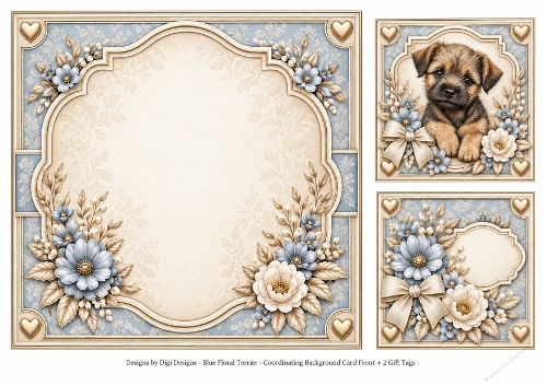 8x8 Blue Floral Terrier Blank Insert