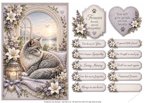 A5 Cat Memorial Quick Card Front with Sentiments 