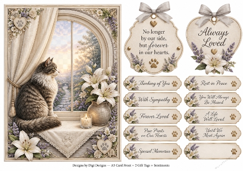 A5 Memorial Cat 2 Quick Card Front with Sentiments 