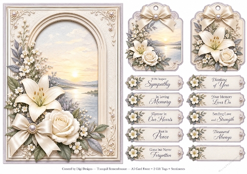 A5 Lily of Sympathy Quick Card Front with Sentiments 
