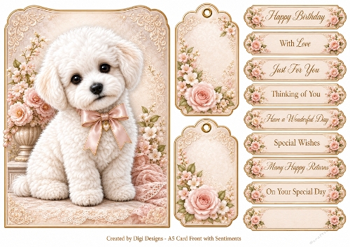 A5 Bichon Frise Quick Card Front with Sentiments 