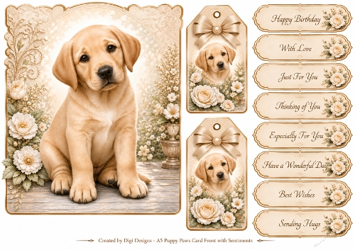 A5 Golden Puppy Quick Card Front with Sentiments 