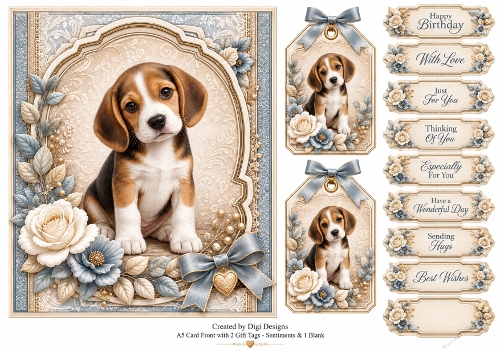 A5 Vintage Beagle Quick Card Front with Sentiments 
