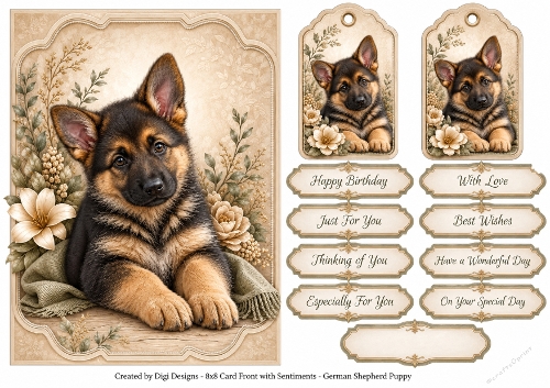 A5 Vintage German Shepherd Quick Card Front with Sentiments 