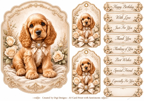 A5 Vintage Puppy 2 Quick Card Front with Sentiments 