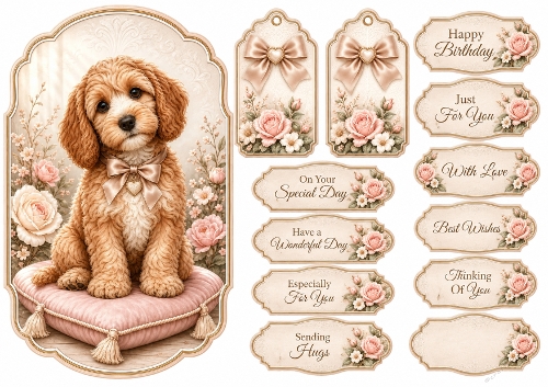 A5 Vintage Puppy 4 Quick Card Front with Sentiments 