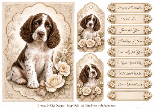 A5 Vintage Spaniel Quick Card Front with Sentiments 