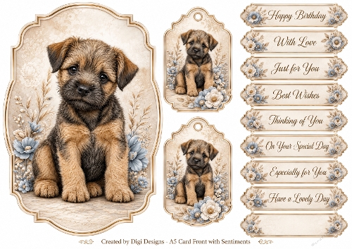 A5 Vintage Terrier Quick Card Front with Sentiments 