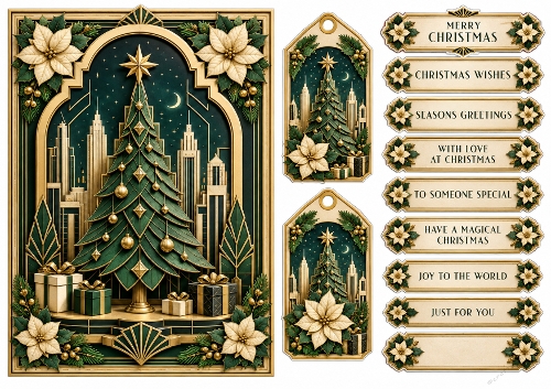 A5 Art Deco Christmas - Quick Card Front, Gift Tags and sentiments 