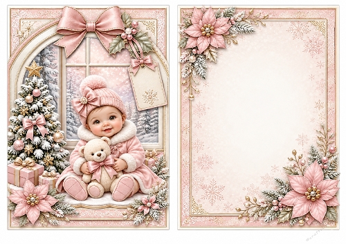 A5 Baby Girls 1st Christmas - Blank Insert 