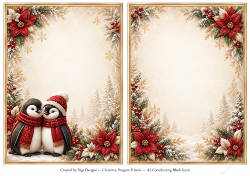 A5 Christmas Penguin Friends - Blank Insert 